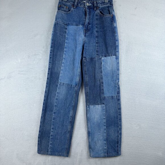 Pacsun Boyfriend Jeans Patchwork Denim Medium Wash Blue Womens Size W25 - Picture 1 of 11